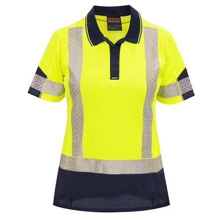 WOMENS POLO DAY/NIGHT QUICK-DRY COTTON BACKED YELLOW/NAVY